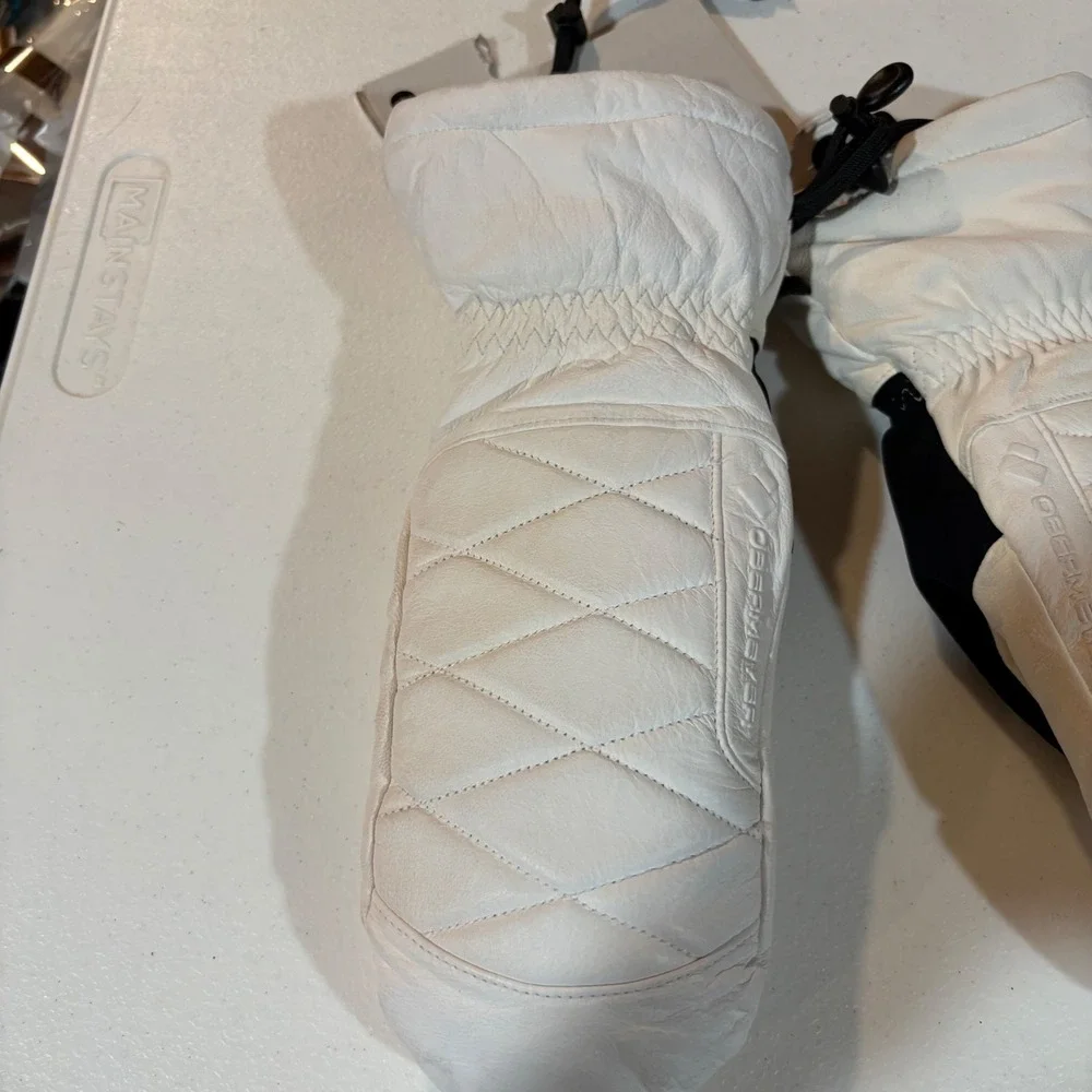 Obermeyer Leather Down Mitten White Quilted 600 Fill Goose Down Large 18047Z